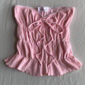 Handmade Baby Fairy Coquette Pink Ruffle Puff Ruched Tie Tube Top